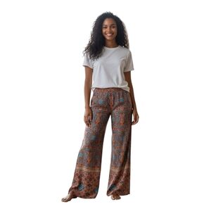 Free to Fly Go with the Flow Women's Wide Leg Printed Boho Pants, Size Small